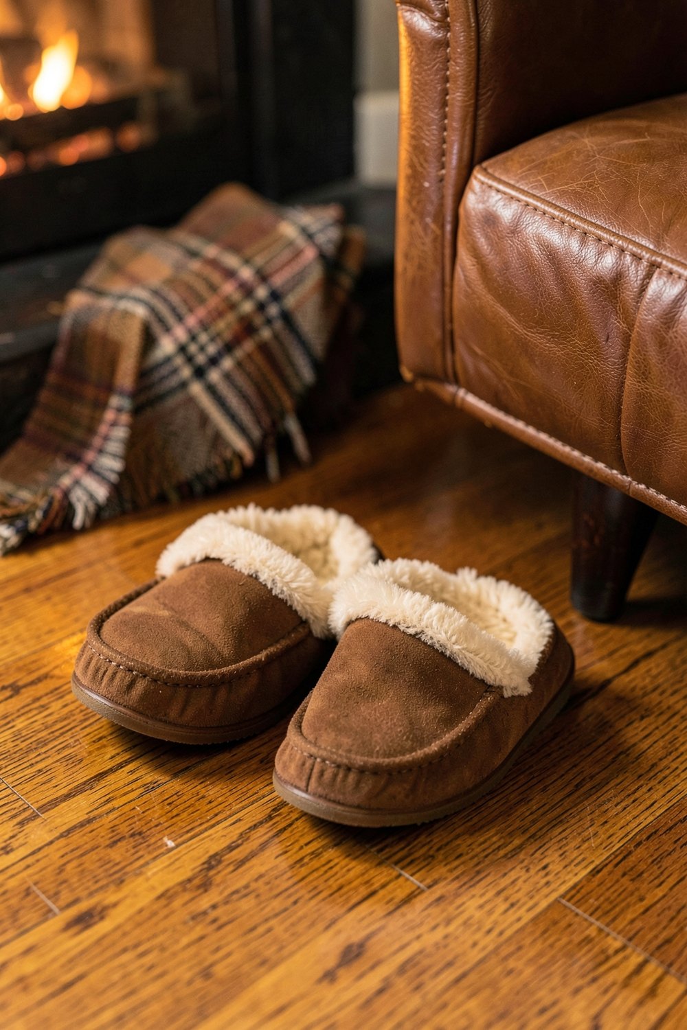 Suede moccasin slippers