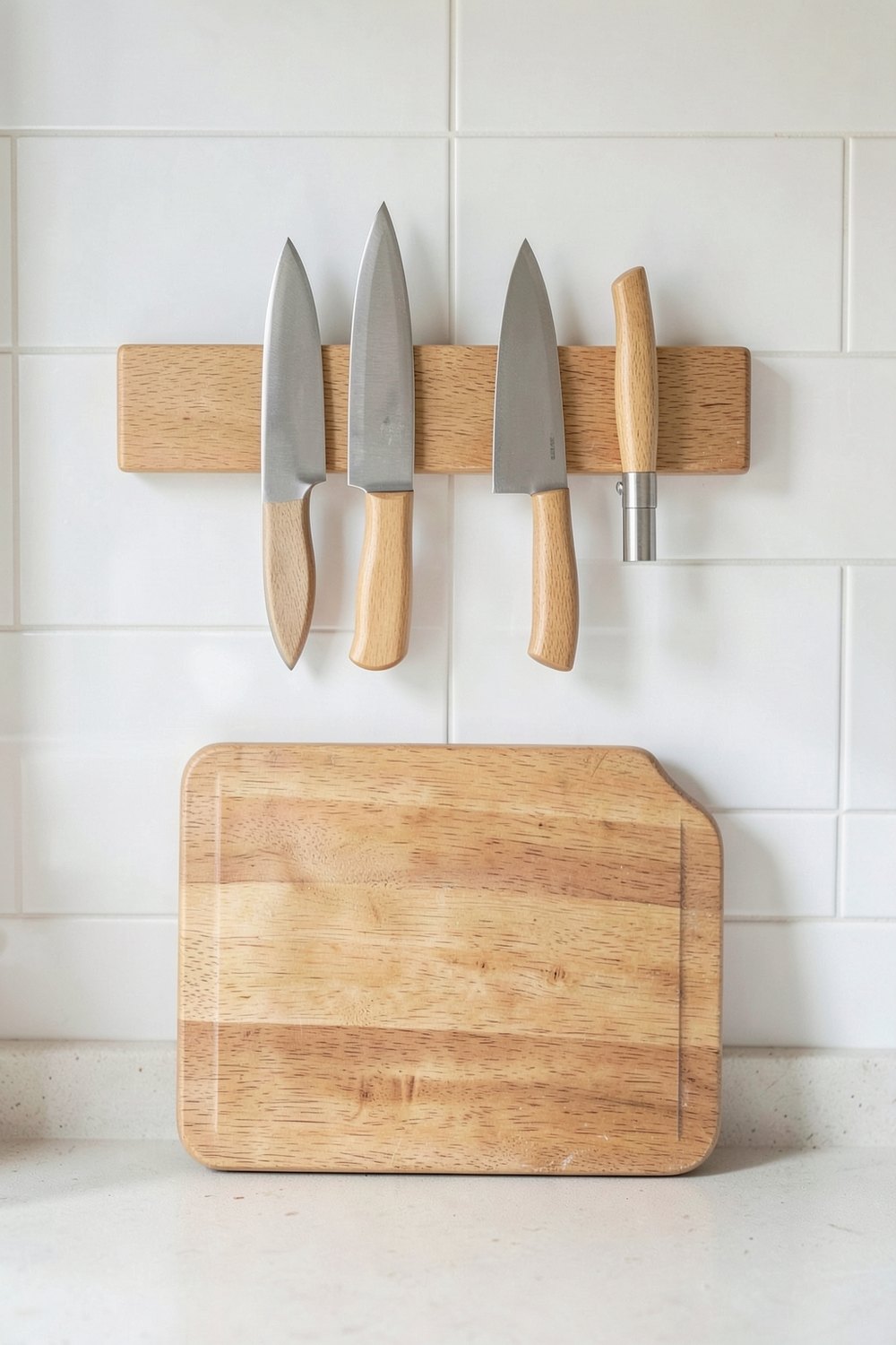 Wooden magnetic knife strip