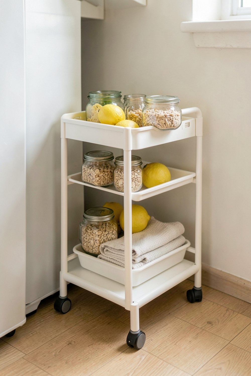 Slim rolling storage cart